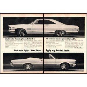 1965 Pontiac GTO 2+2 and Convertible Wide Track Tiger 2 Page Vintage Print Ad